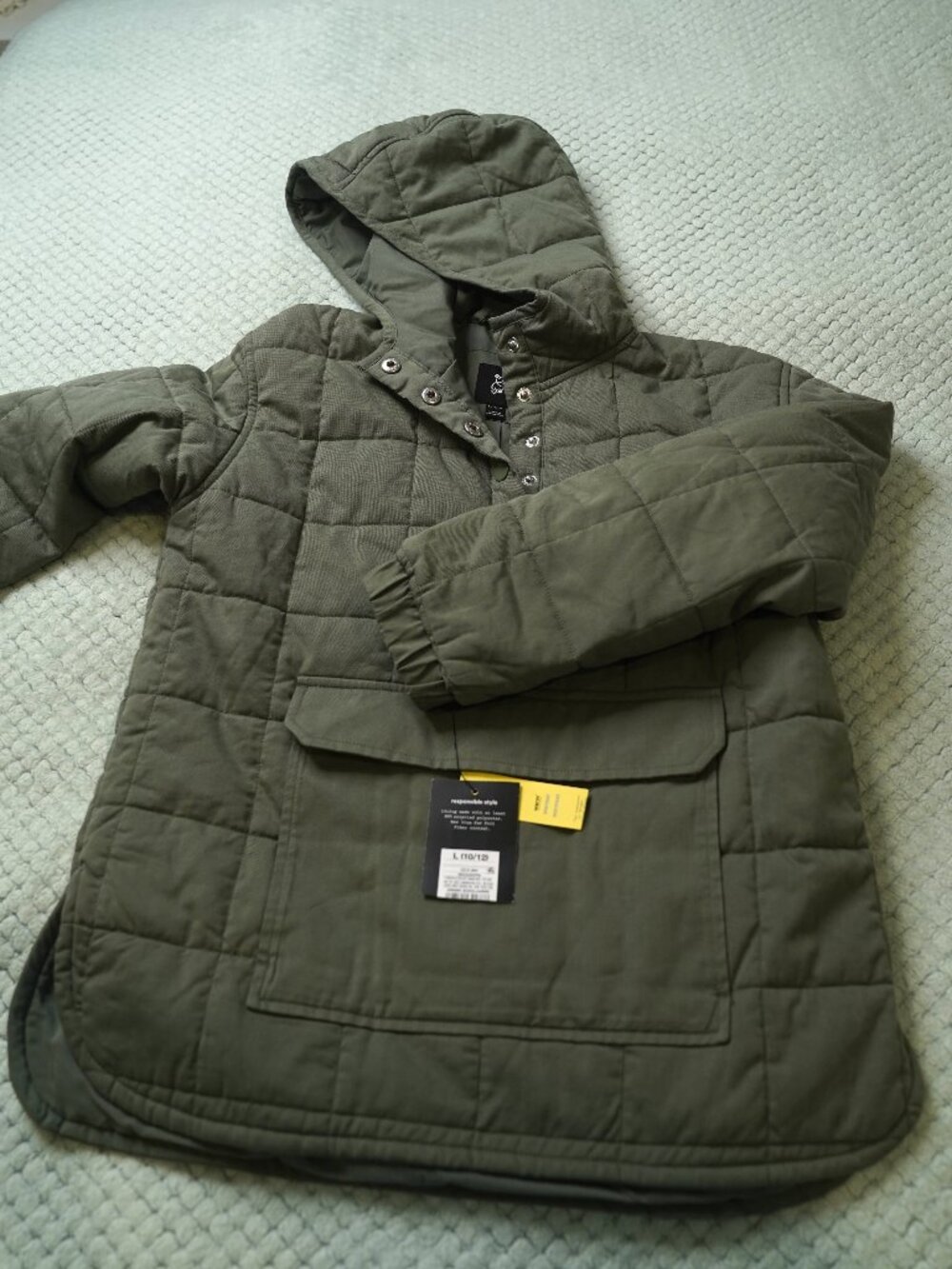 Art Class Kids Green Quilted Anorak Puffer Jacket Hoodie Size L 10/12 NWT